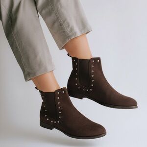 Elegant Brown Studded Ankle Boots